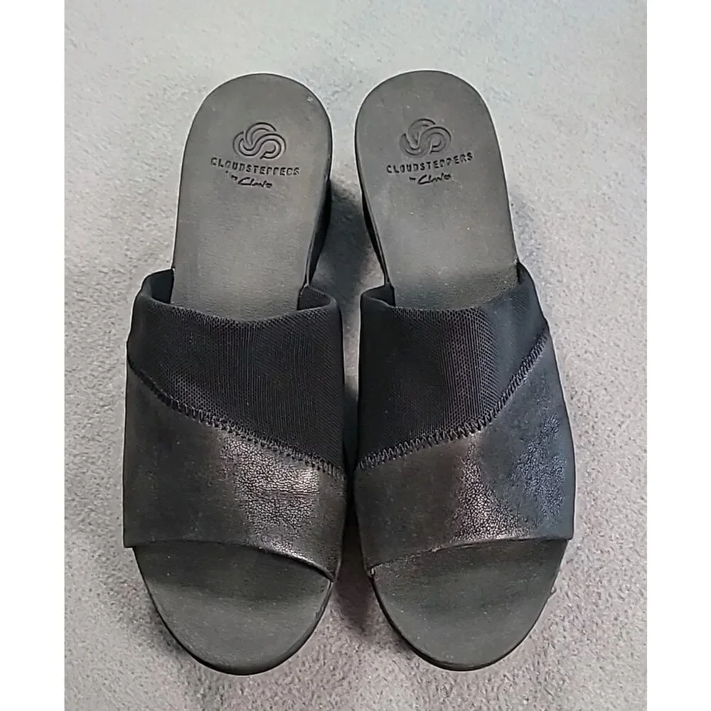 Clarks Cloudsteppers Black Slide Sandals Women’s 8